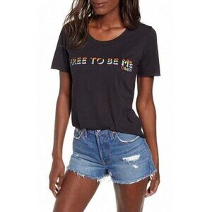 NWT BP Free To Be Me LGBTQ+ Graphic T-Shirt Short Sleeves Black Womens Size XS